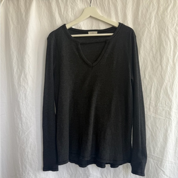Anthropologie T.la Nadia Thermal Waffle Knit Gray Long Sleeve Top Size Small - Picture 2 of 16